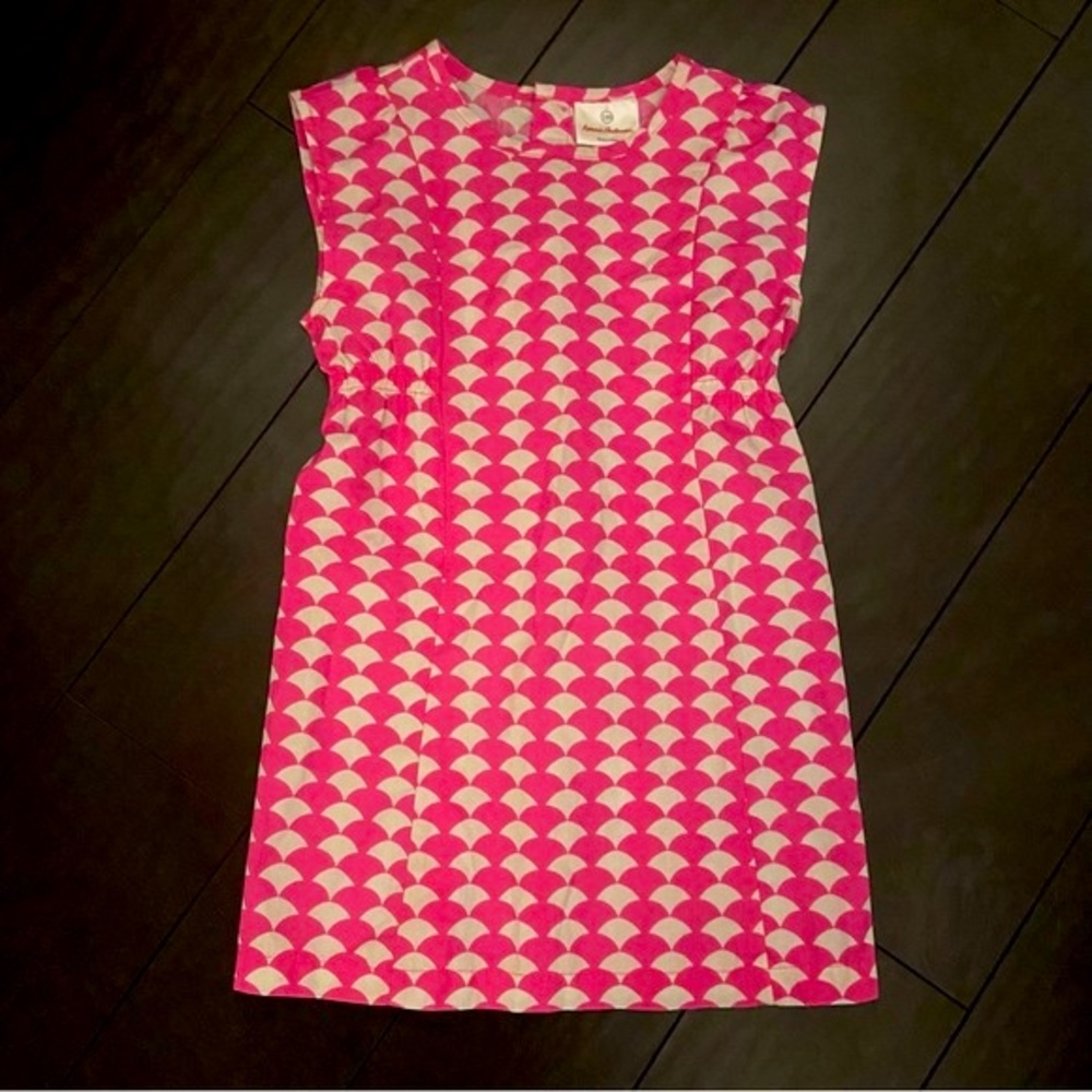Hanna Andersson toddler girl pink & white retro print shift dress 110 size 5 EUC